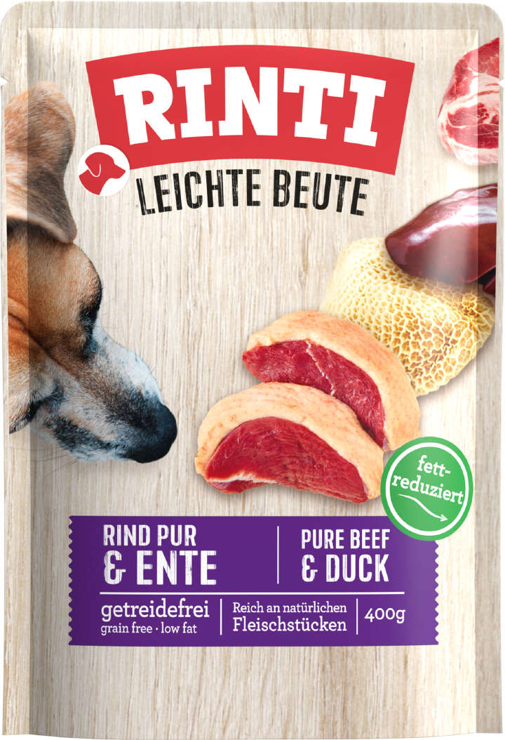 RINTI Hunde-Nassfutter Leichte Beute Rind Pur + Ente getreidefrei